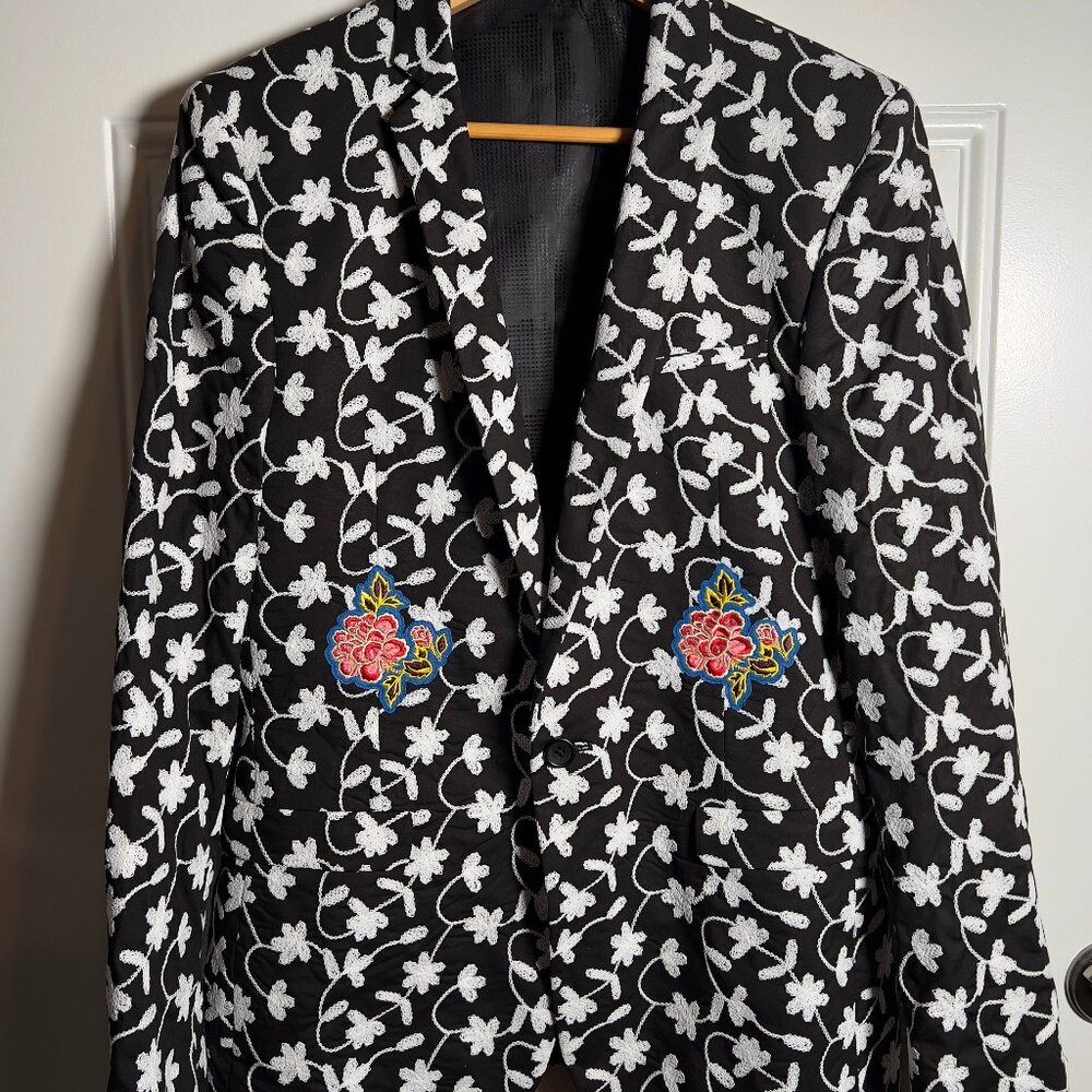 ASOS Brocade with Floral and Bird Embroidery Double Breasted Jacket Men's 40R